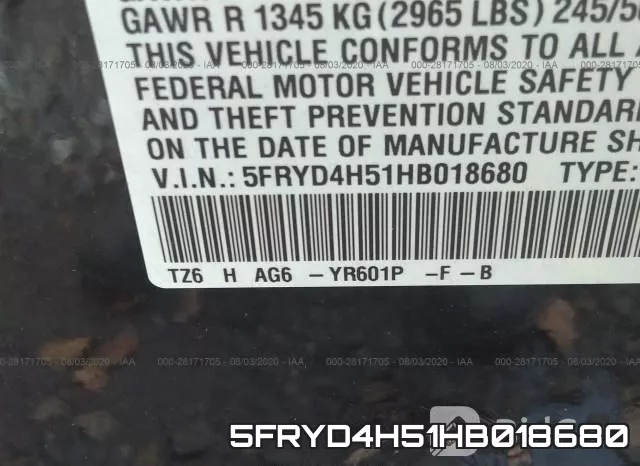5FRYD4H51HB018680 фото 10