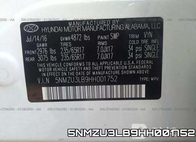 5NMZU3LB9HH001752 фото 10