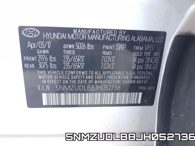 5NMZUDLB8JH052736 фото 2