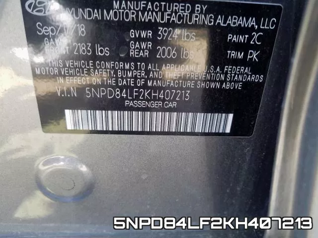 5NPD84LF2KH407213 фото 2
