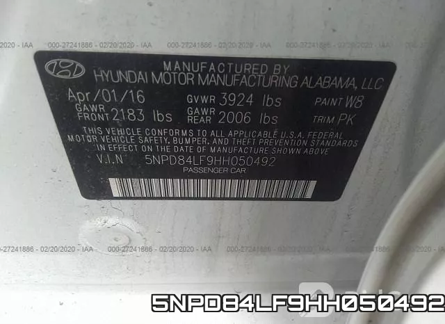 5NPD84LF9HH050492 фото 10