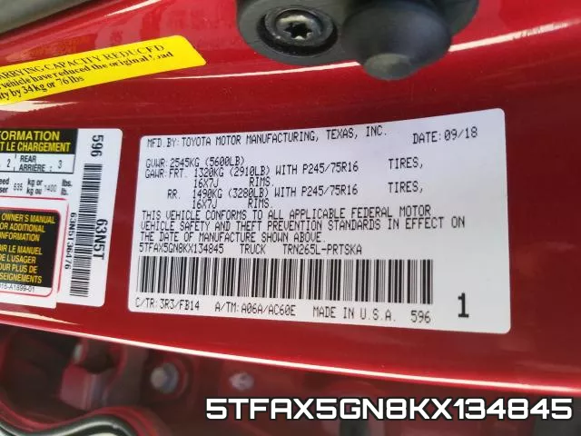 5TFAX5GN8KX134845 фото 2