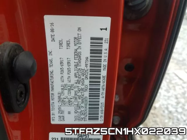 5TFAZ5CN1HX022039 фото 2