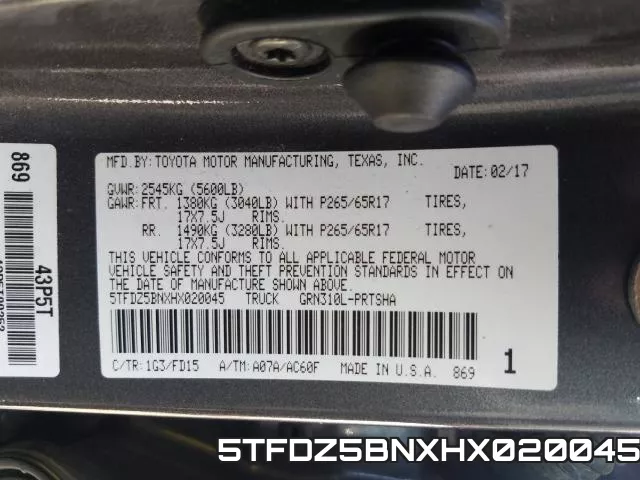 5TFDZ5BNXHX020045 фото 2