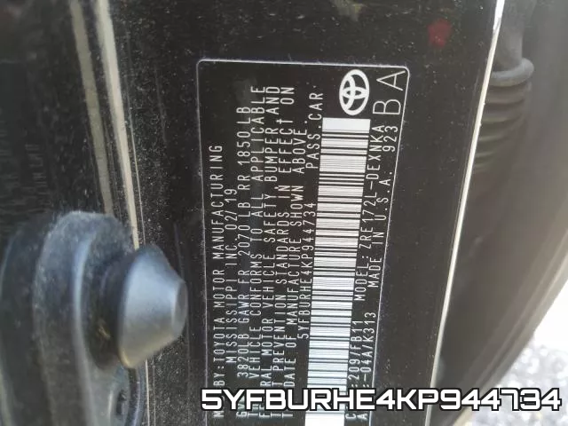 5YFBURHE4KP944734 фото 2
