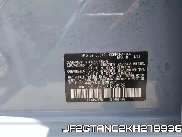 JF2GTANC2KH278936 фото 2