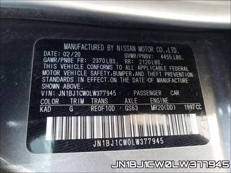 JN1BJ1CW0LW377945 фото 2