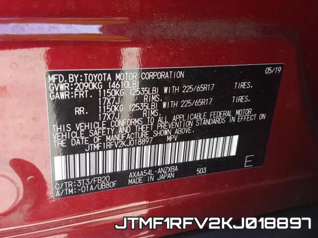 JTMF1RFV2KJ018897 фото 2