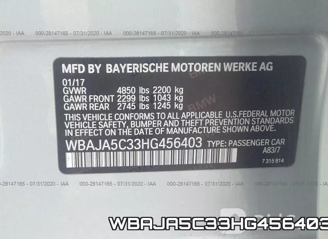 WBAJA5C33HG456403 фото 10
