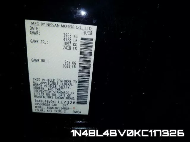 1N4BL4BV0KC117326 фото 2
