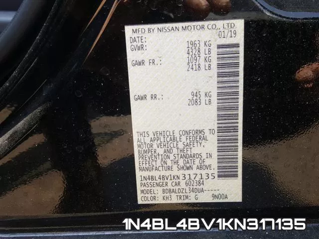 1N4BL4BV1KN317135 фото 2