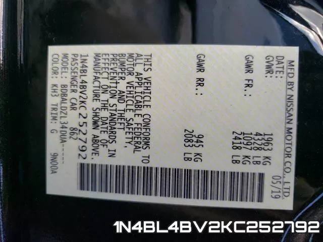 1N4BL4BV2KC252792 фото 2