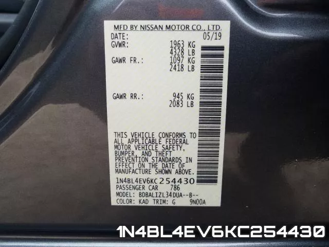 1N4BL4EV6KC254430 фото 2