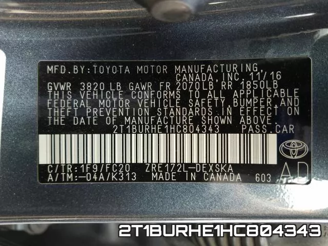 2T1BURHE1HC804343 фото 2