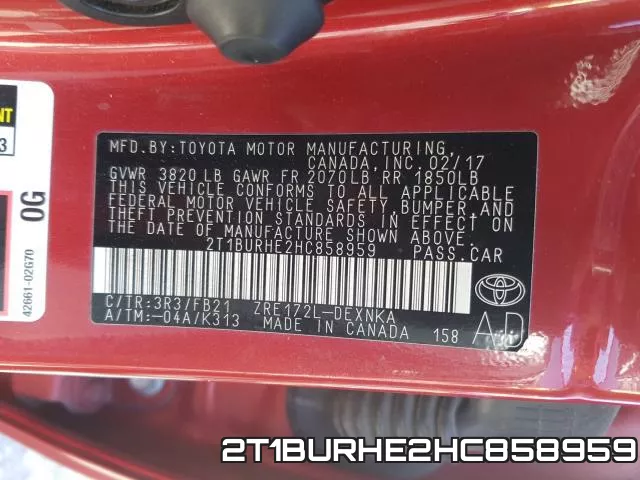 2T1BURHE2HC858959 фото 2