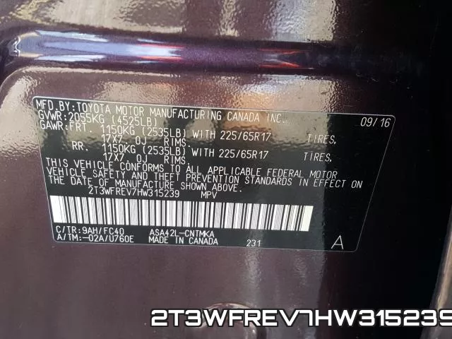 2T3WFREV7HW315239 фото 2