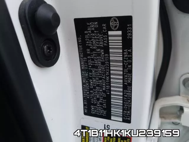 4T1B11HK1KU239159 фото 2