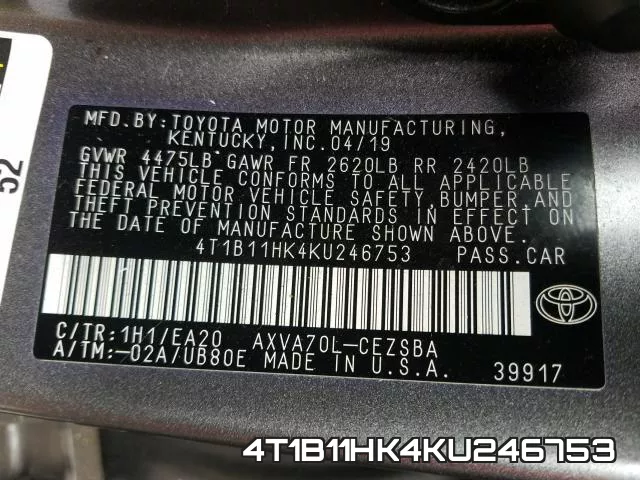 4T1B11HK4KU246753 фото 2