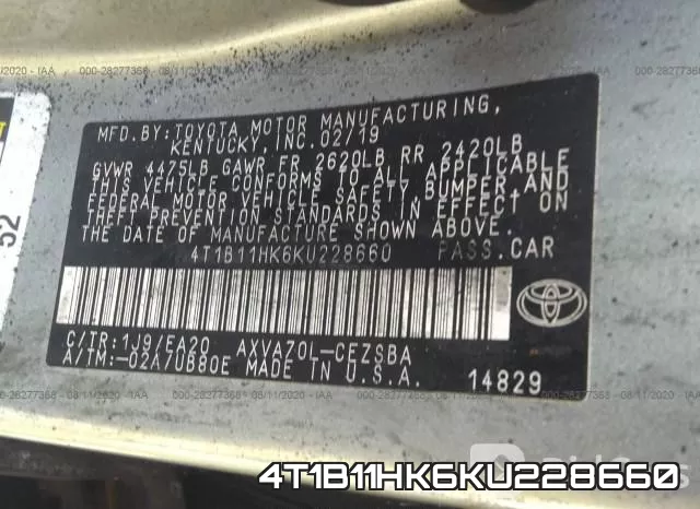 4T1B11HK6KU228660 фото 10