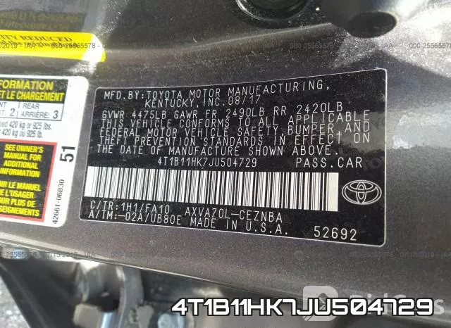 4T1B11HK7JU504729 фото 10