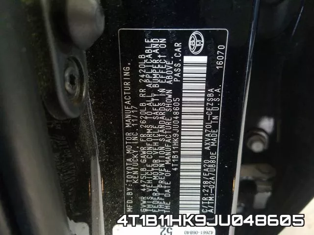 4T1B11HK9JU048605 фото 2