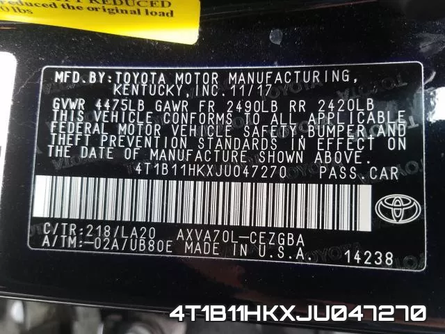 4T1B11HKXJU047270 фото 2