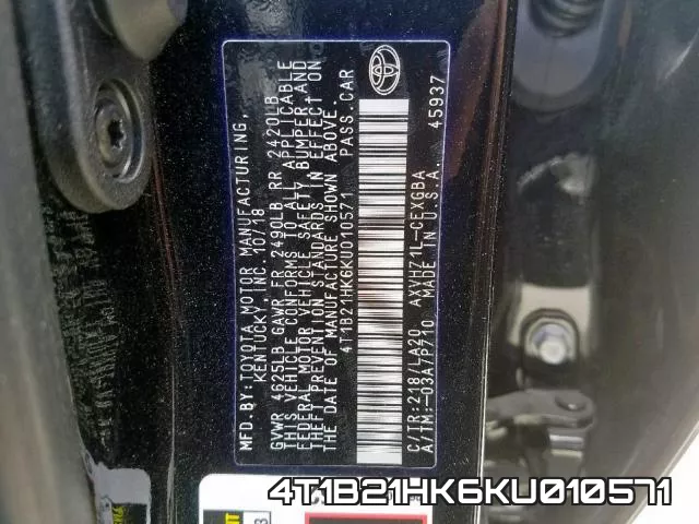 4T1B21HK6KU010571 фото 2