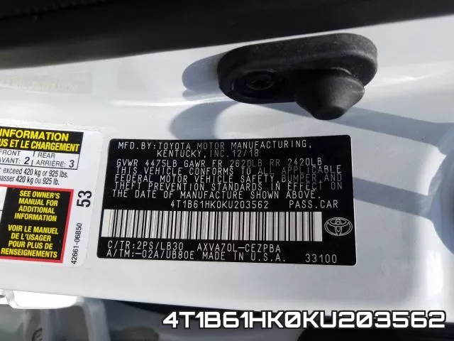 4T1B61HK0KU203562 фото 2
