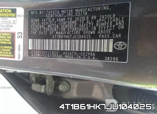 4T1B61HK7JU104025 фото 10