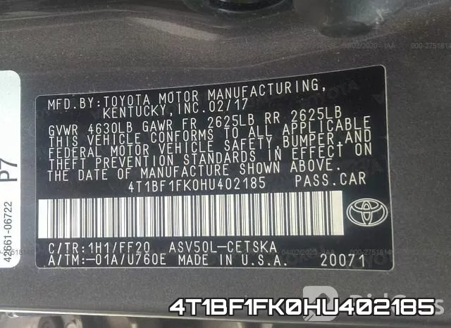 4T1BF1FK0HU402185 фото 10