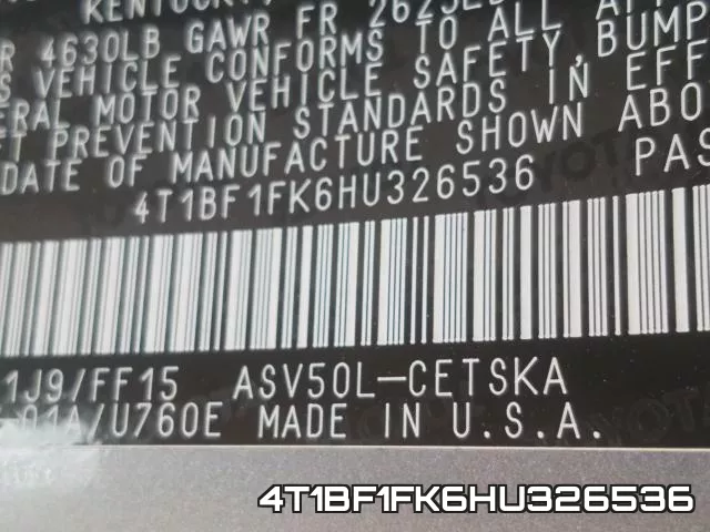 4T1BF1FK6HU326536 фото 2