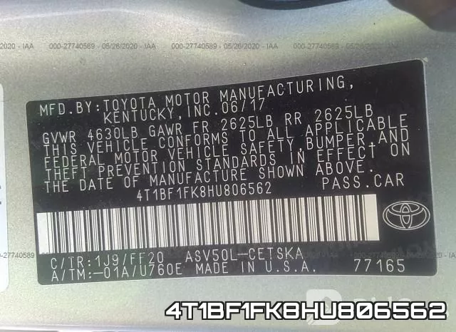4T1BF1FK8HU806562 фото 10