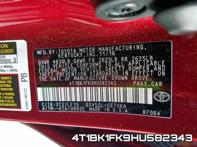 4T1BK1FK9HU582343 фото 2