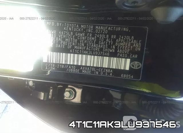 4T1C11AK3LU937546 фото 10