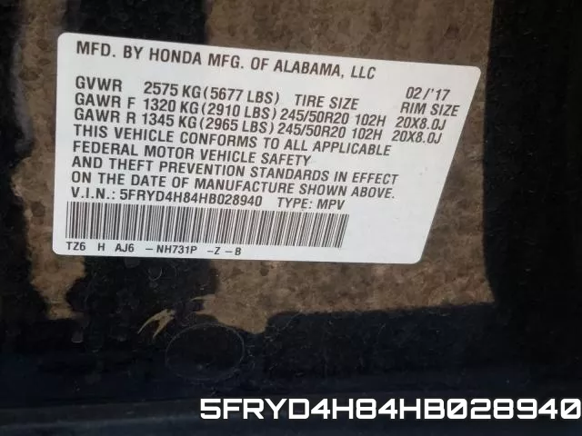 5FRYD4H84HB028940 фото 2