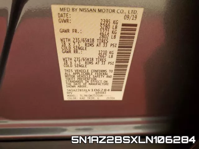 5N1AZ2BSXLN106284 фото 2