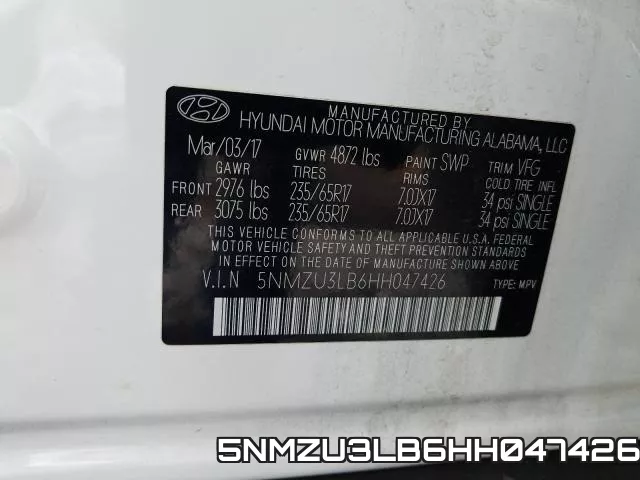 5NMZU3LB6HH047426 фото 2