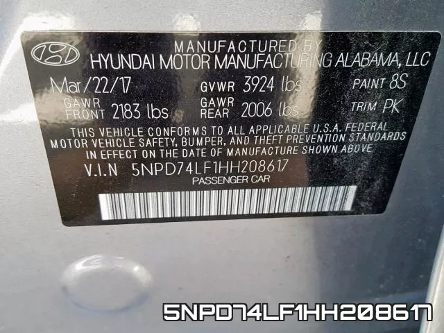 5NPD74LF1HH208617 фото 2