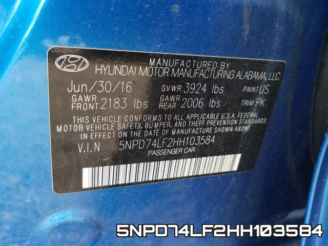 5NPD74LF2HH103584 фото 2
