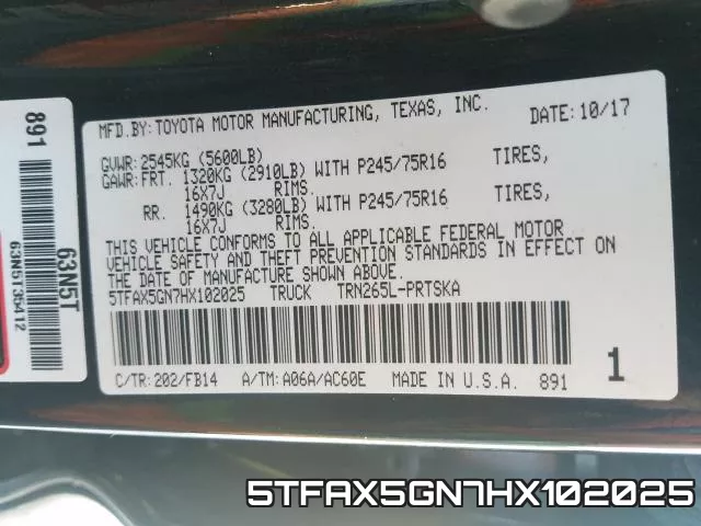 5TFAX5GN7HX102025 фото 2
