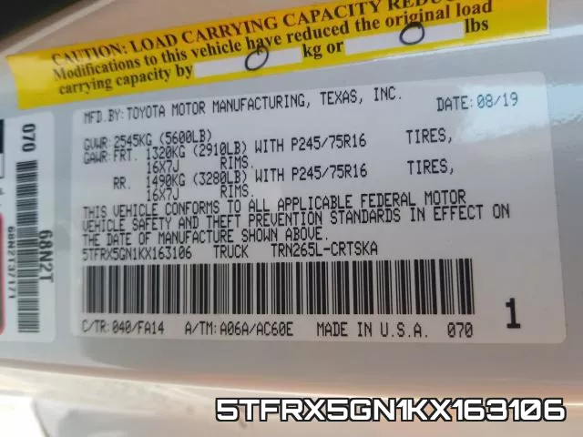 5TFRX5GN1KX163106 фото 2
