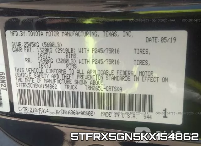 5TFRX5GN5KX154862 фото 10