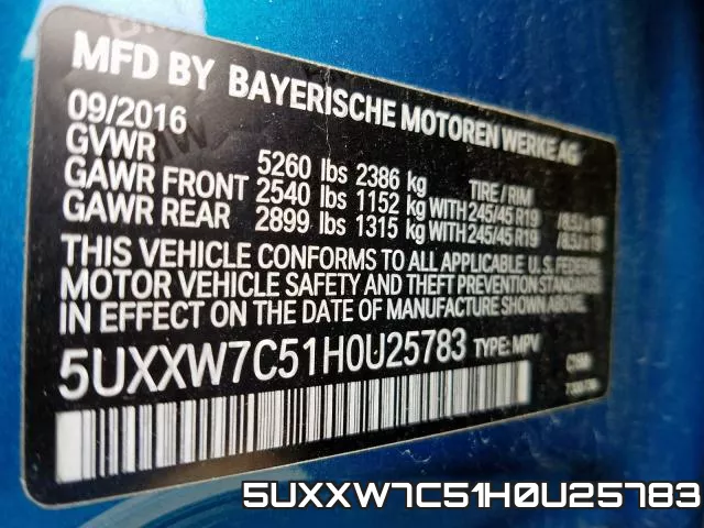 5UXXW7C51H0U25783 фото 2