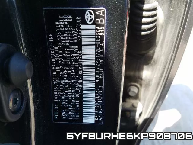 5YFBURHE6KP908706 фото 2