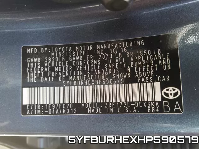 5YFBURHEXHP590579 фото 2