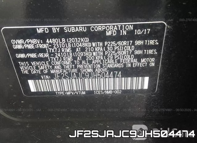 JF2SJAJC9JH504474 фото 10