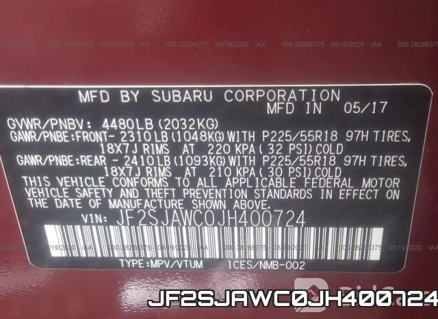 JF2SJAWC0JH400724 фото 10