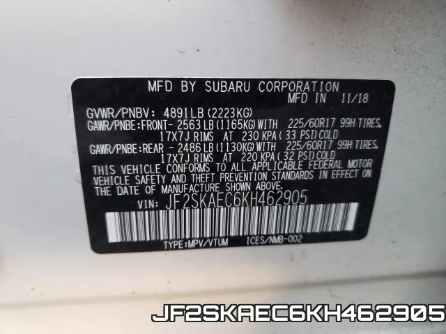 JF2SKAEC6KH462905 фото 2
