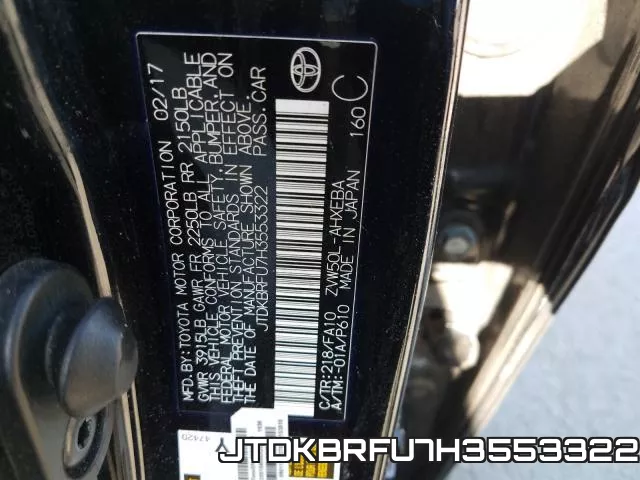 JTDKBRFU7H3553322 фото 2