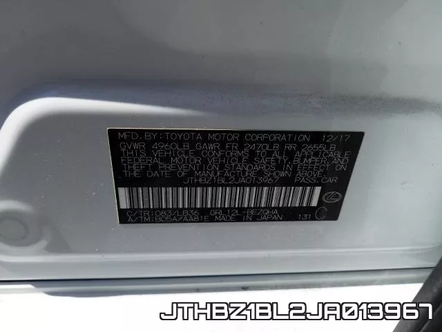 JTHBZ1BL2JA013967 фото 2